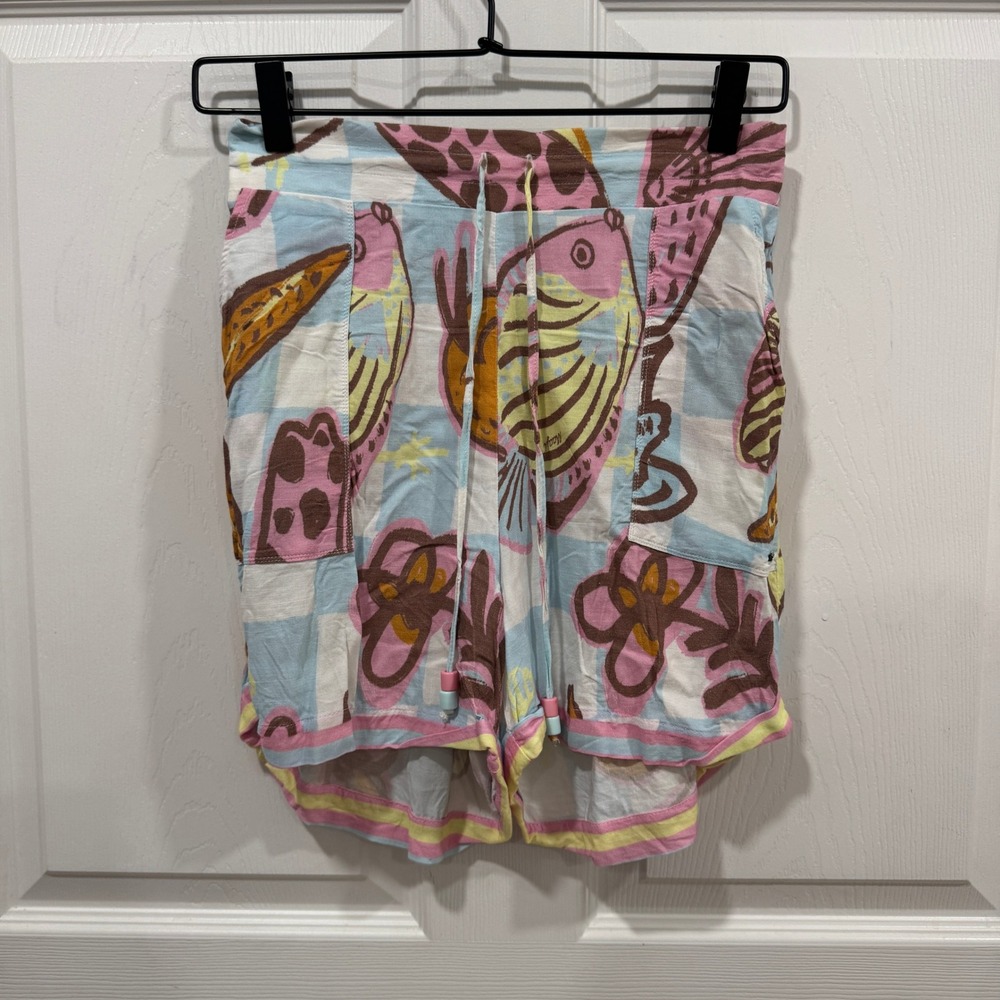 Maaji Medium Shorts Fish Lobster Floral Print Drawstring Beach Summer